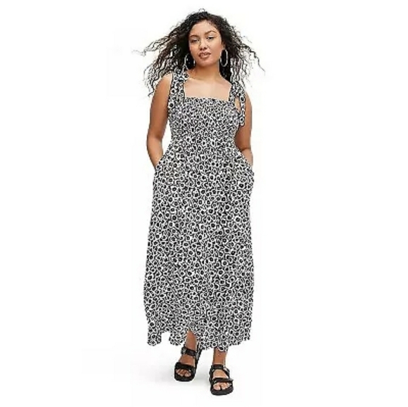 Dvf for Target Women's Smocked Tie Strap Neutral Poppy Midi Dress - Picture 1 of 13